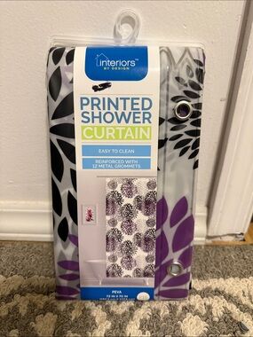 Interiors by Design Floral Printed Shower Curtain — Purple & Black